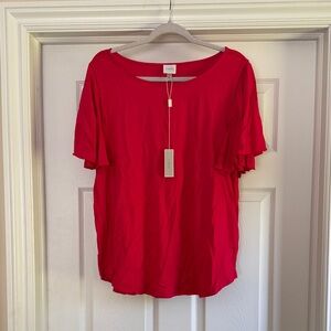 Cupio Hot Red/Pink Flutter Sleeve Women's Top